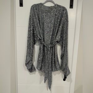 ASOS EDITION oversized blouson sleeve mini dress in mixed sequin